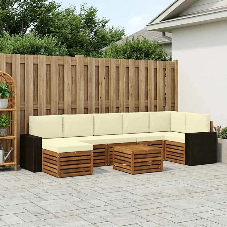vidaXL Outdoor-Sofagarnitur 8 stk. 8-Sitzer Natur und Creme 3384661 – Bild 1