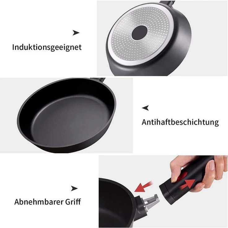 Diyarts Bratpfanne, Aluminium, Griff abnehmbar, antihaft, für alle Herdarten, ofen&spülmaschinenfest – Bild 3