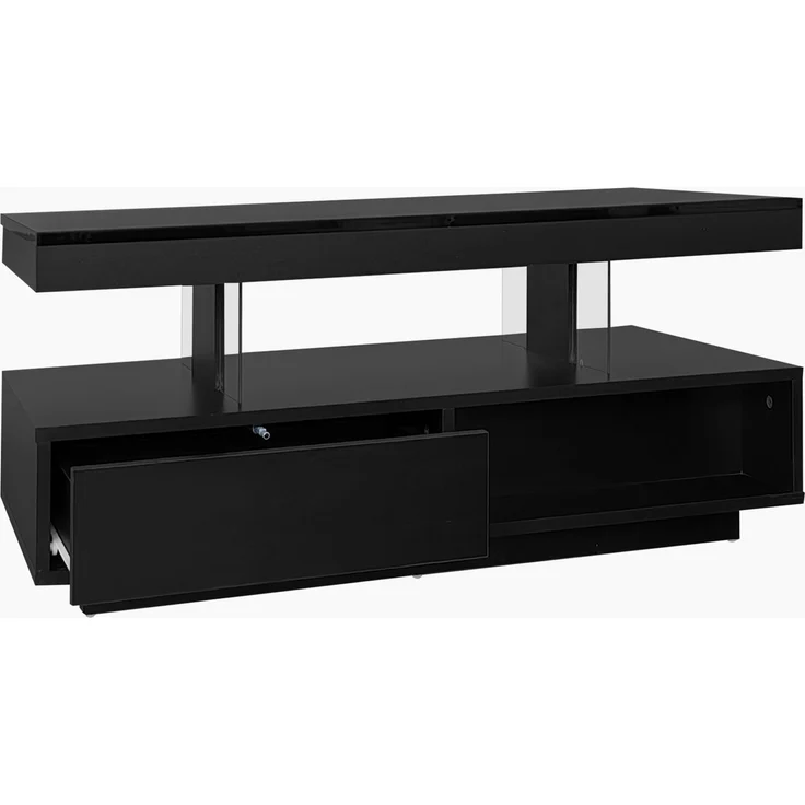 U-life Hochglanz-Couchtisch x42 95x50 cm, fürs Wohnzimmer, GLASEINSÄTZE, OFFENE FÄCHER, ROBUSTE MATERIALIEN, EINFACHE MONTAGE, Spanplatte, Schwarz – Bild 3