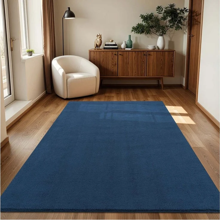 TaraCarpet Teppich Supersoft Kurzflorteppich Fiona Uni, rechteckig, Höhe: 14 mm, Wohnzimmer, Schlafzimmer, Esszimmer, Fiona blau 50x80 – Bild 5