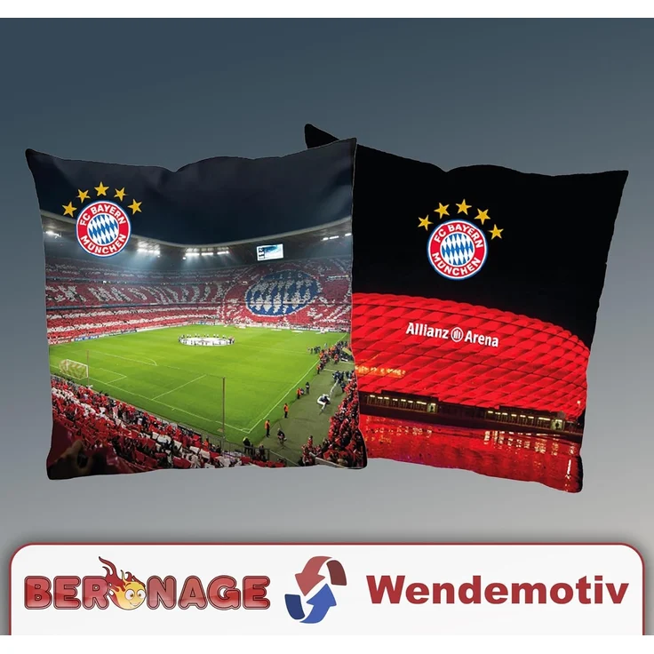 BERONAGE Dekokissen FC Bayern München Kissen Allianz Arena 40x40 cm Fußball-Kuschelkissen, passend zur Bettwäsche, ideal für Sofa, Couch, Bett, Auto, Camping – Bild 6