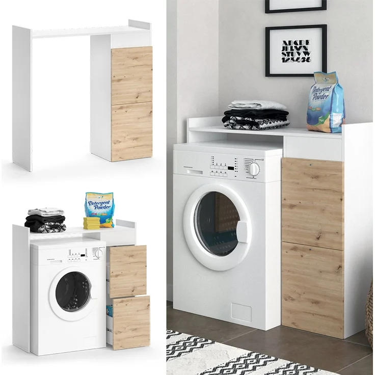Waschmaschinenschrank Alf Weiß 99 x 98 cm mit 2 Schubladen Vicco – Bild 2