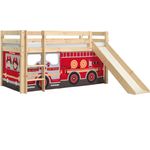 Vipack 'Pino' Halbhochbett 90x200 cm, natur, Kiefer massiv, mit Rutsche und Textilset 'Fire Rescue'
