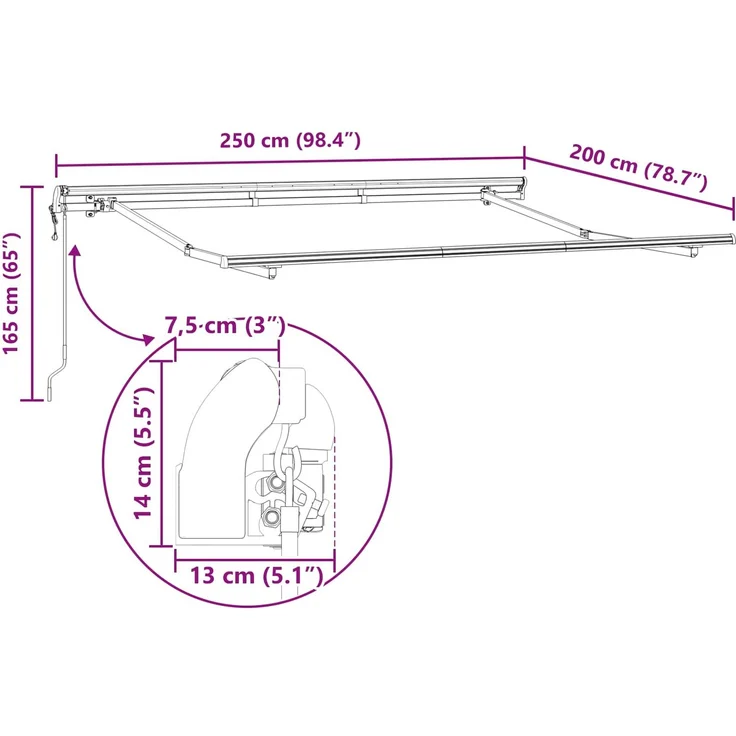 vidaXL Einziehbare Markise Creme 250 x 200 cm Stoff 3329360 – Bild 12