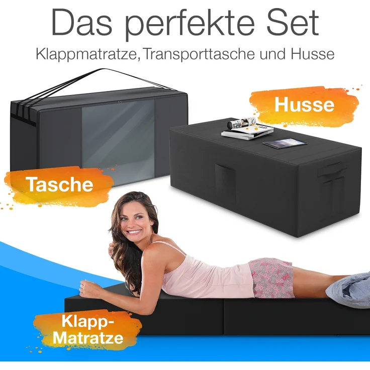 Bestschlaf Klappmatratze Spar-Set inkl. Husse & Transporttasche, Polyester, Schwarz / Schwarz, 120x195 cm – Bild 2