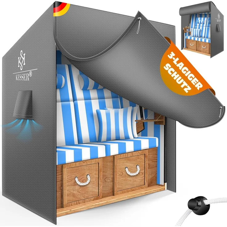KESSER® Premium Strandkorb Schutzhülle mit Belüftungsöffnungen, Strandkorbhülle Wasserdicht, Winterfest UV-Beständiges, Schwerlast Reißfest 600D Oxford Gewebe Abdeckung (135x100x160/150cm) Grau, 120cm – Bild 1