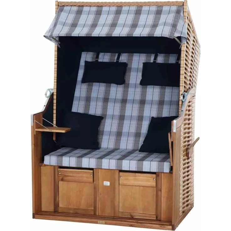 TRENDY by deVries 'Trend 10+' Strandkorb, Stoff 745, Geflecht natur, Akazienholz FSC® 100%