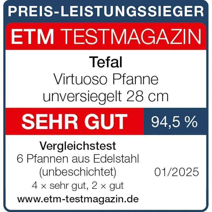 Tefal Virtuoso Bratpfanne 28 cm, Edelstahlpfanne unbeschichtet, Pfanne Induktion, langlebig, hochwertige Edelstahlgriffe, leichte Reinigung, für alle Herdarten geeignet, E49206 – Bild 2