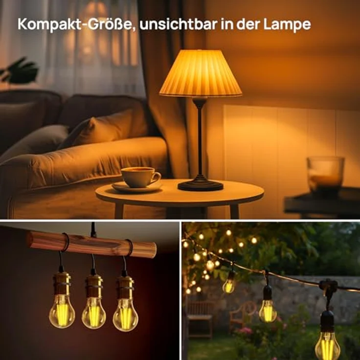Linkind Ultraeffiziente E27 Lampe Vintage, 3,8W=60W, 2700K Warmweiß mit Energie Klasse-A, Filament A60 Edison 806 Lm, 320°Abstrahlwinkel, Klar, 2 Stück – Bild 6