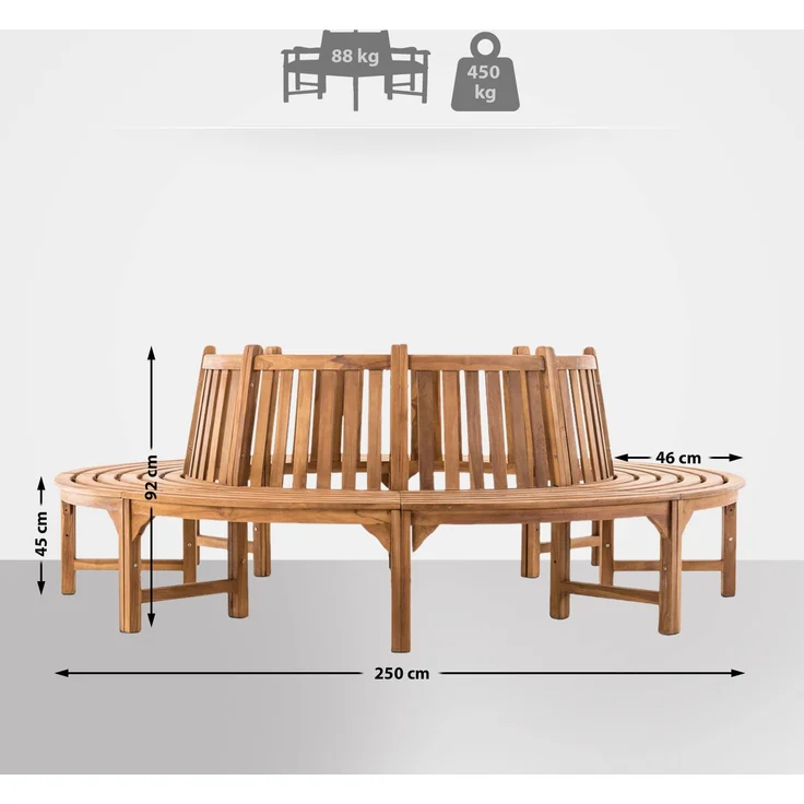 Baumbank SUTOR - Holz Teak 250x250x92 cm | Kreisrunde Sitzbank Mit Lehne Baumbank Gartenbank Für Baum – Bild 2