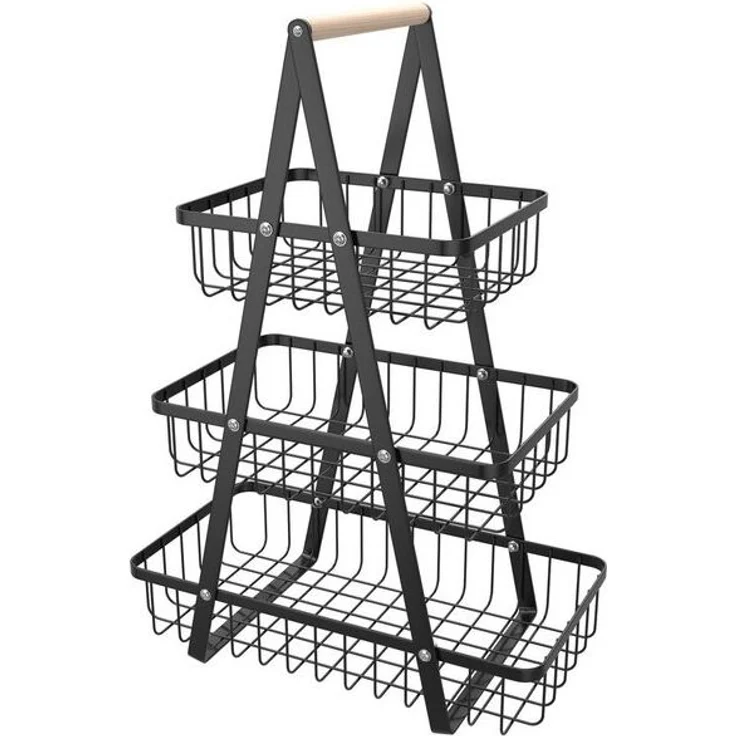 FIVMEN Obstschale Obst Etagere Obstkorb Metall Obst Schüssel Halter ​Brotkorb Ablagekorb, mit Holzgriff Tortenständer Gemüsegestell für Küche, 2 Etagen/3 Etagen – Bild 4