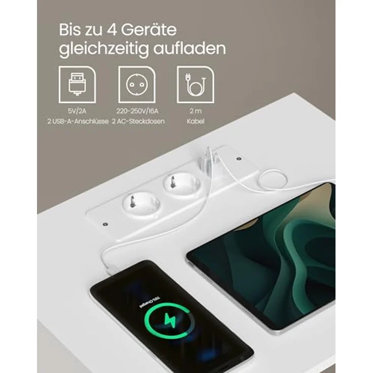 Vasagle Toolless-Technologie, superschnelle werkzeuglose Montage, Nachttisch, Beistelltisch mit Ladefunktion, Nachtschrank mit Schublade, modern, Schlafzimmer, Wohnzimmer, mattweiß LETDE777W04 – Bild 6
