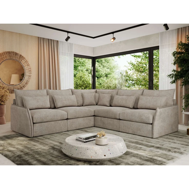 Ecksofa für Wohnzimmer, L-förmige Ecke mit losen Kissen, modular 4-Sitzer couchgarnitur - VERSO - Beige Struktur – Bild 1