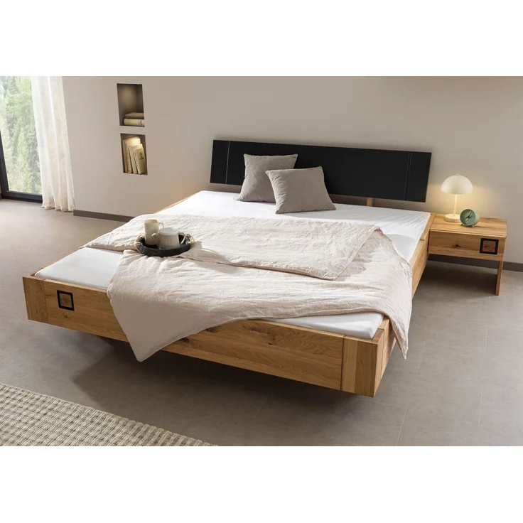Bett inkl. Nachttisch rechts Wildeiche 200x200x81 natur geölt/lackiert KITZBÜHEL #147 – Bild 2