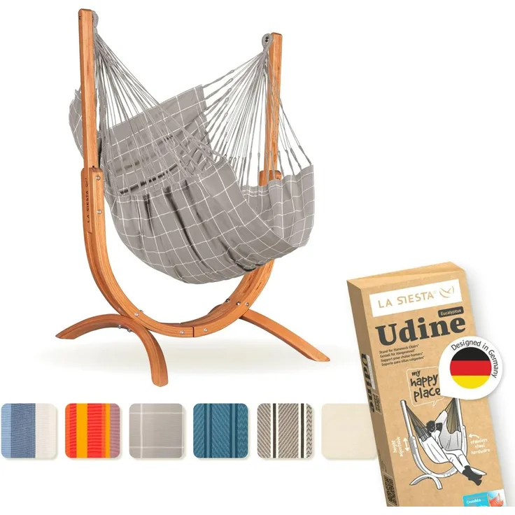 La Siesta 'Udine Organic Zebra' Hängesessel, almond, Bio-Baumwolle mit Eucalyptus-Gestell, 115 x 180 x 125 cm