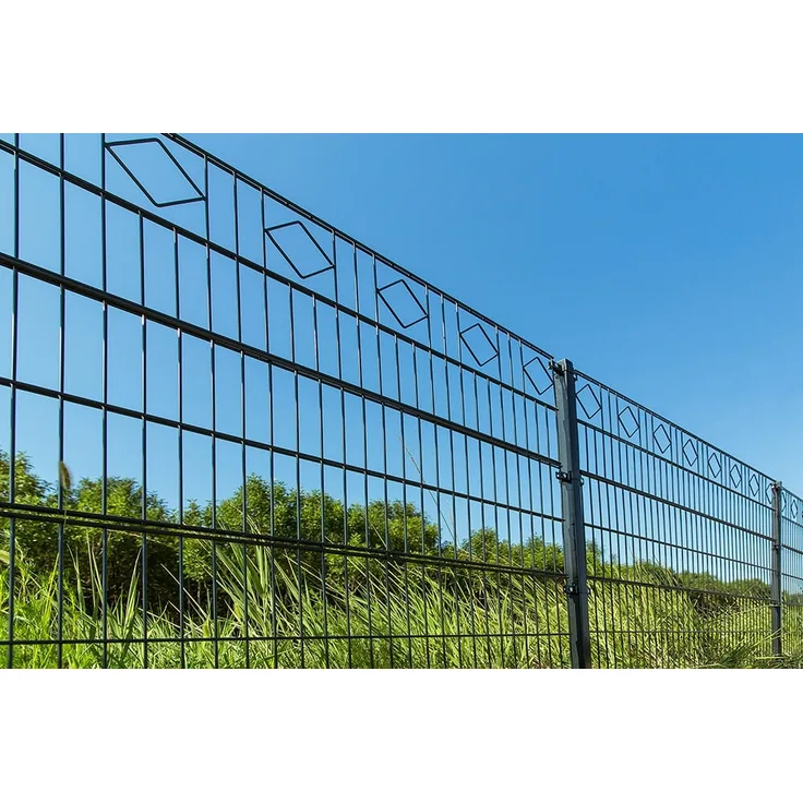 HOME DELUXE Doppelstabmattenzaun Schmuckzaun Raute inkl. Eckpfosten Anthrazit/Grün MORATA - 80 cm x 20m 1x Eckpfosten