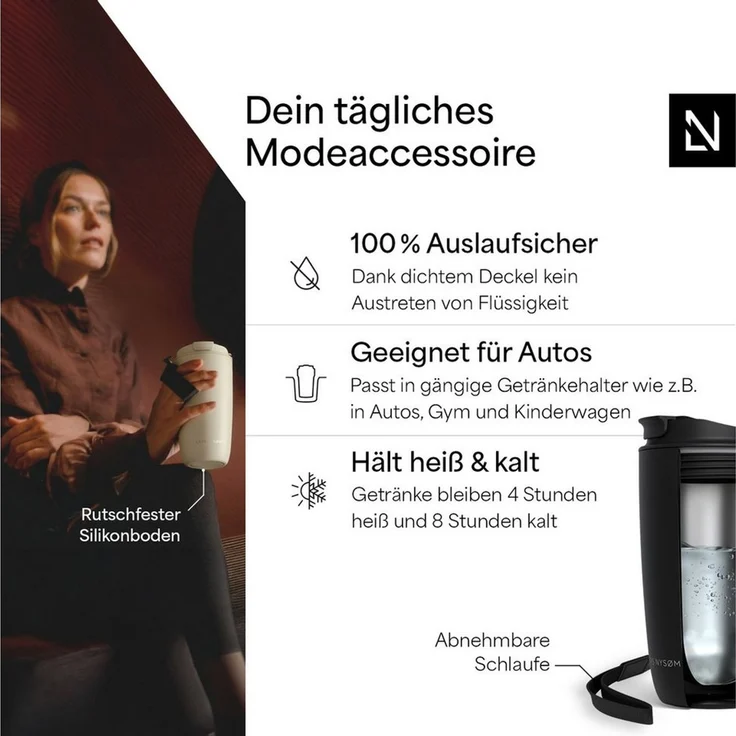 LARS NYSØM Thermobecher Nøgen, 1-tlg, Thermobecher mit Vakuum Isolierung: 4h heiß / 8h kühl – Bild 2