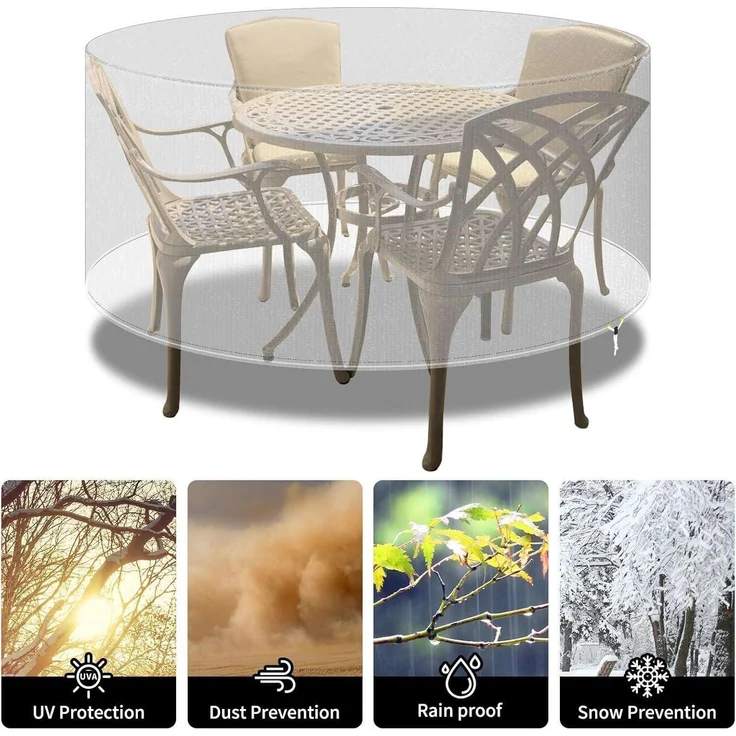 Möbelabdeckung Wasserdicht Winddicht Ø130x71cm Rund Transparent – Bild 6