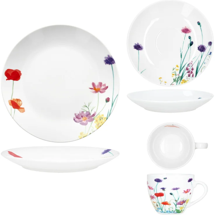 18tlg Kaffeeservice Marie Porzellan 6 Personen Tassen Untertassen Teller Blumen – Bild 8