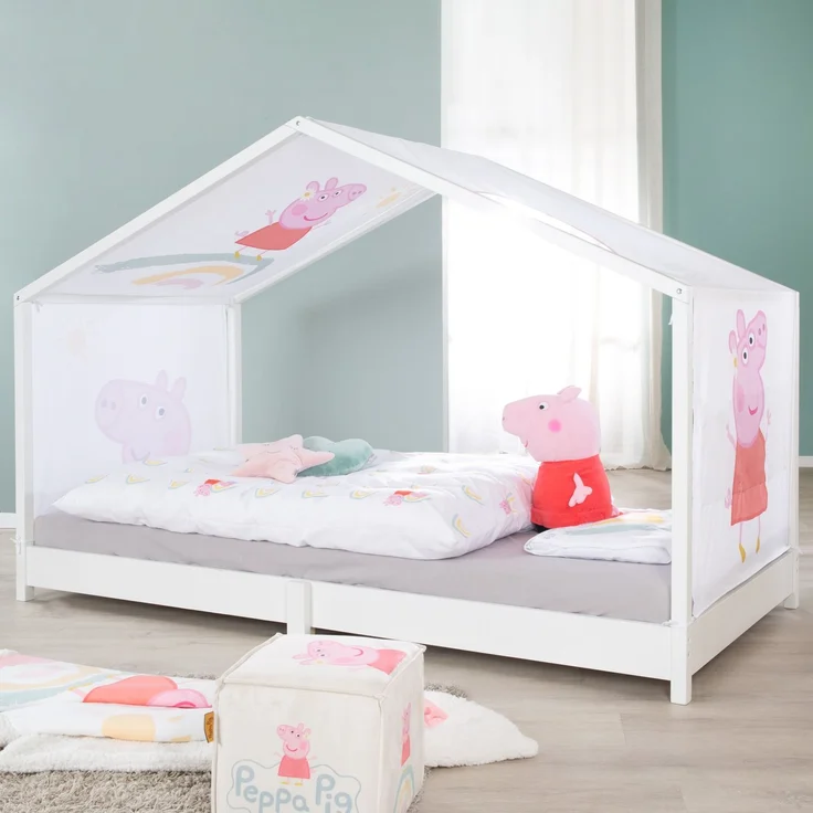 roba Bezug für Montessori Hausbetten 90 x 200 cm im Peppa Pig Design - Passendes Zubehör zum Umbau in Himmelbett - Inkl. 3 Aufbewahrungstaschen & Dachfenster – Bild 7