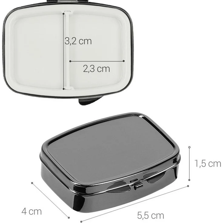 kwmobile Pillendose 2x Edelstahl Tablettenbox mit 2 Fächern - 5,5 x 4 x 1,5cm (1 St), Pillendose klein Tablettendose Tragbare Pillenbox Medikamentenbox Dose – Bild 2