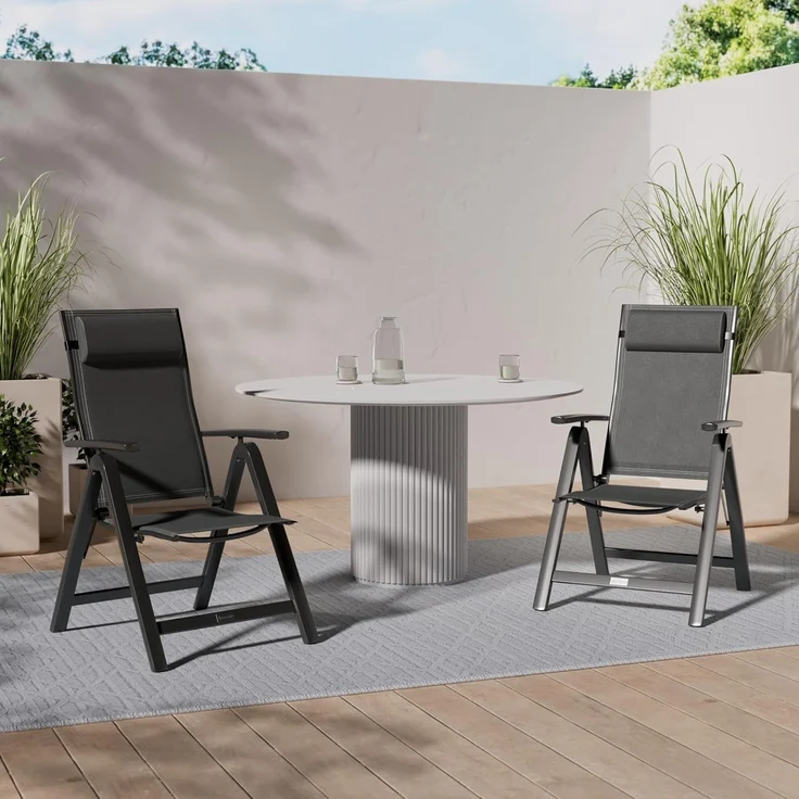 KESSER® Gartenstuhl Hochlehner mit Armlehnen | Aluminium Klappstuhl inkl. Kopfkissen Campingstuhl 7-Fach Verstellbar Rückenlehne | Atmungsaktiv & Wetterfest | Klappbar & Anti-Rutsch Anthrazit, 1 Stück – Bild 2