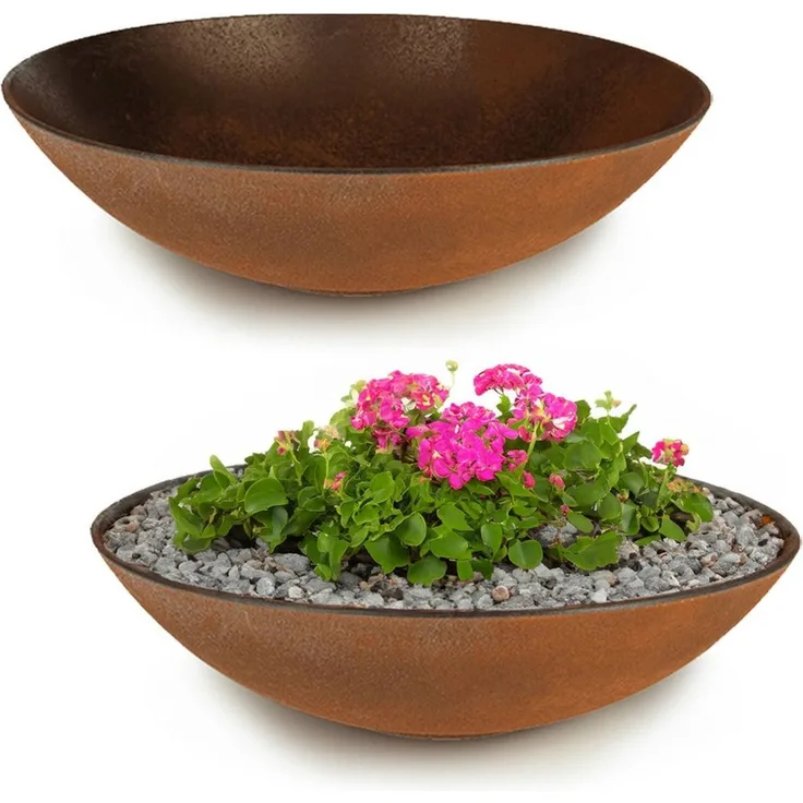 matches21 HOME & HOBBY Blumentopf Flache Pflanzschalen für draussen Dekoschalen rund Rost-Optik 35 cm (2 St), Blumen-Schale als wetterfeste Friedhof-Schale Grab-Schmuck Grabschale