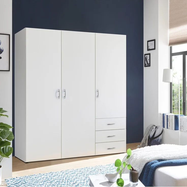 HARRY Kleiderschrank Weiß - Vielseitiger Drehtürenschrank 3-türig für Ihr Schlafzimmer - 150 x 176 x 51 cm (B/H/T) – Bild 1