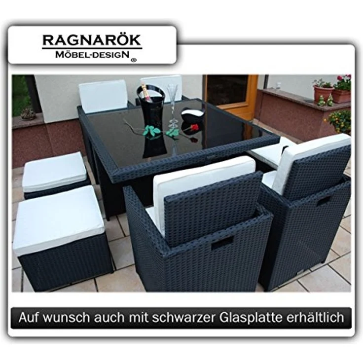 Ragnarök Möbel-Design Garten-Essgruppe Heimdall Esstisch Set 4+4, (Set, Polyrattan, Alu, Würfelsystem), Würfelsystem, klappbare Rückenlehne – Bild 2