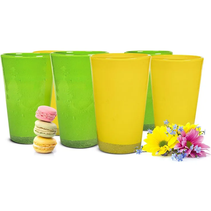 6 Trinkgläser 320ml in Grün Gelb Saftgläser Wassergläser Cocktailgläser