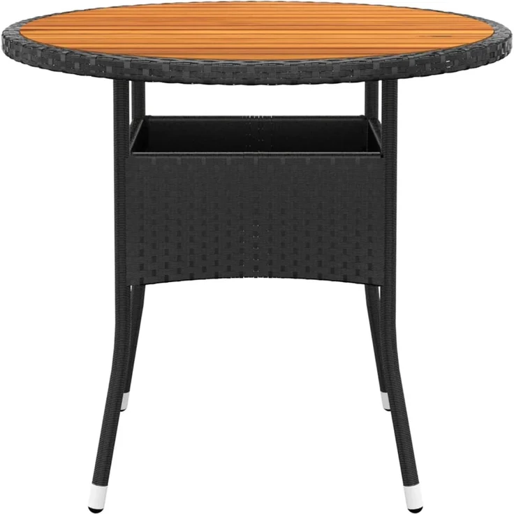 Gartentisch, Balkontisch Ø80x75 cm Akazienholz und Poly Rattan Schwarz – Bild 2
