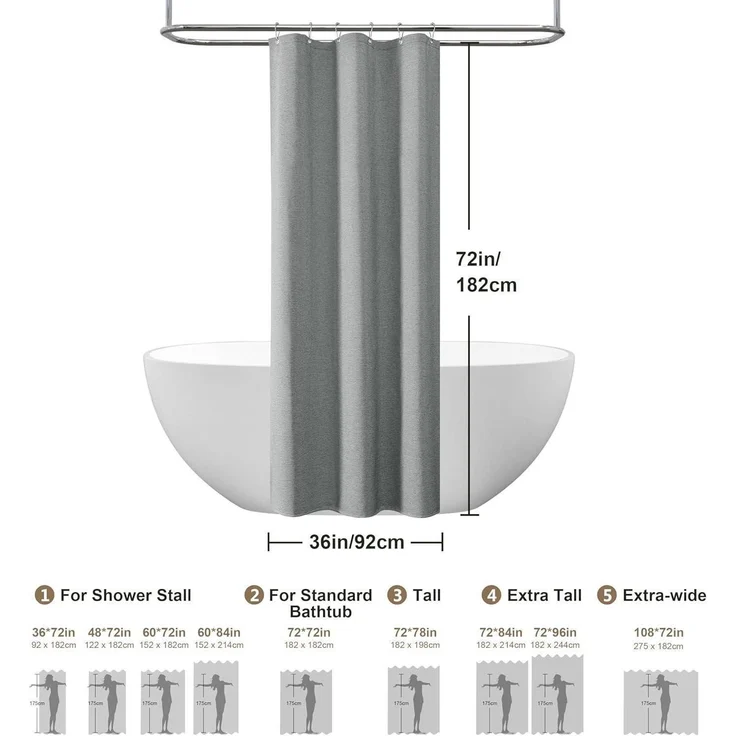 Leinen Duschvorhang mit Metallringen 92x182cm Grau wasserdicht & schwer – Bild 5