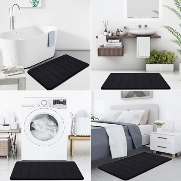 Homaxy Memory Foam Badezimmer Badteppich Saugfähige Rutschfester Badvorleger Waschbar Badematte - 41x61 cm, Schwarz – Bild 9