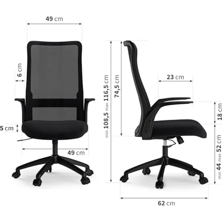 SENSE7 ergonomischer Bürostuhl Juno, Office Chair mit Wippfunktion, Armlehnen, Bürosessel mit atmungsaktiver Rückenlehne, Computerstuhl bis 130kg, Drehstuhl aus Mesh, Rückenschonend, schwarz – Bild 3