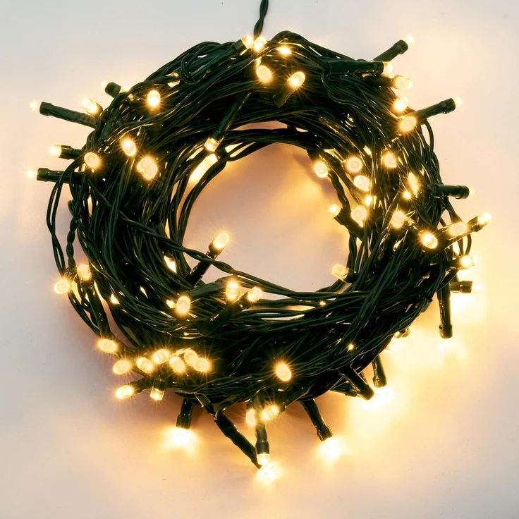 hellum Lichterkette außen 200 LED klassisch warmweiß, Lichterkette Weihnachtsbaum, Lichterkette innen, Lichterkette mit Timer, LED Lichterkette 19,9m, Kabelfarbe grün