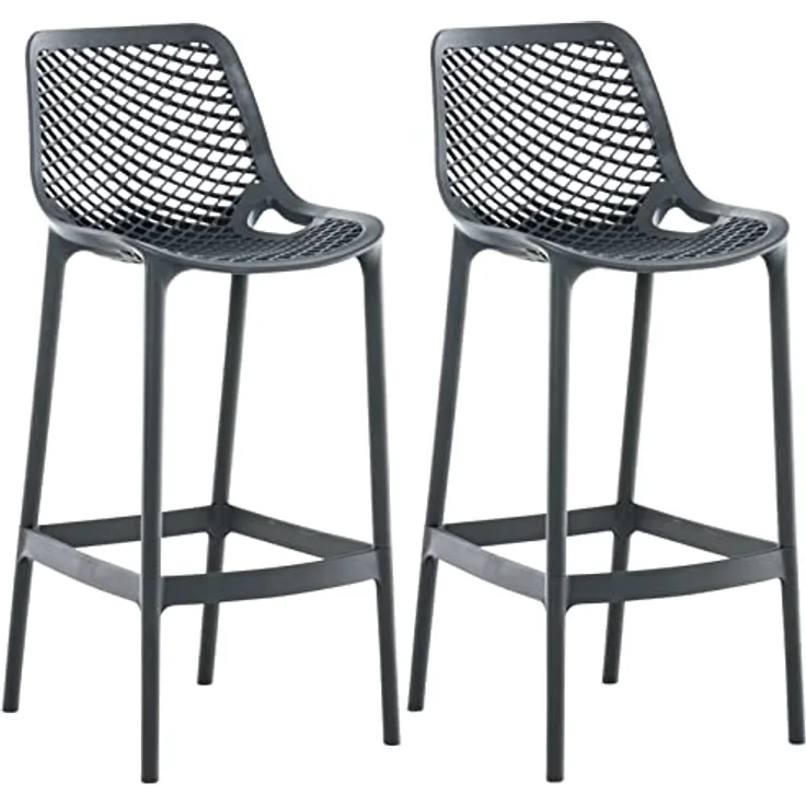 CLP Barhocker Air, Dunkelgrau, ergonomisch, wasserabweisend, 45x105x53 cm, 2er Set für Esszimmer und Garten