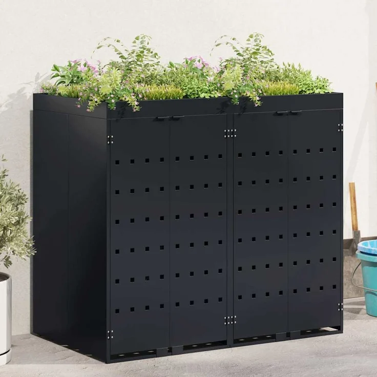 vidaXL Wagenmüllbehälter für 2 Behälter Schwarz 136 x 77,5 x 121,5 cm 3394738 – Bild 1