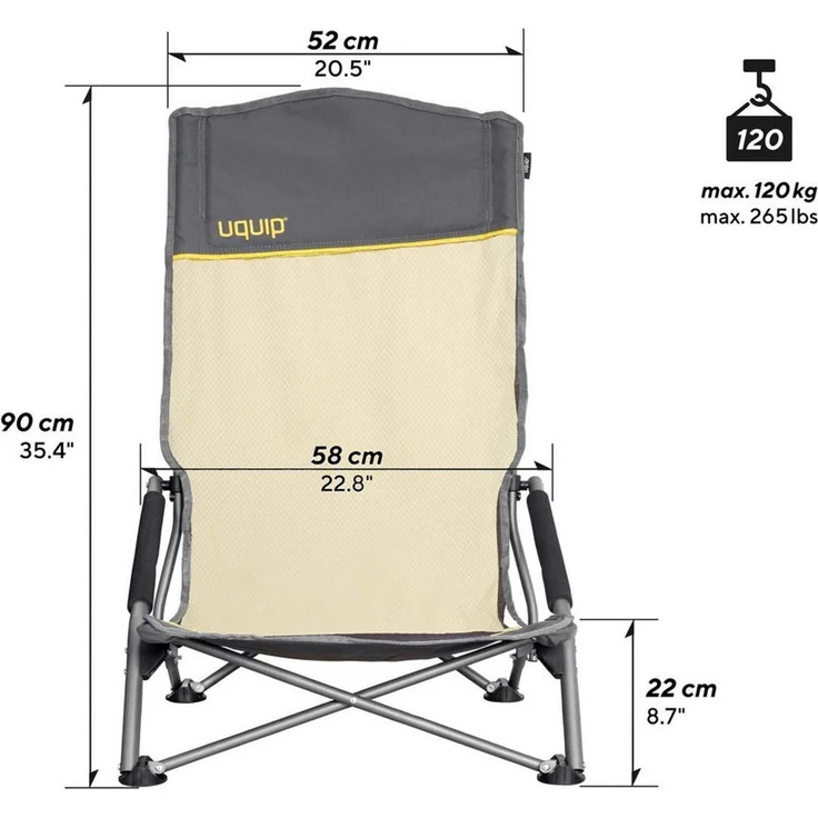 Uquip Strandstuhl Sandy XL Campingstuhl Faltstuhl Klappstuhl Stahl Faltbar 120kg Sand – Bild 2