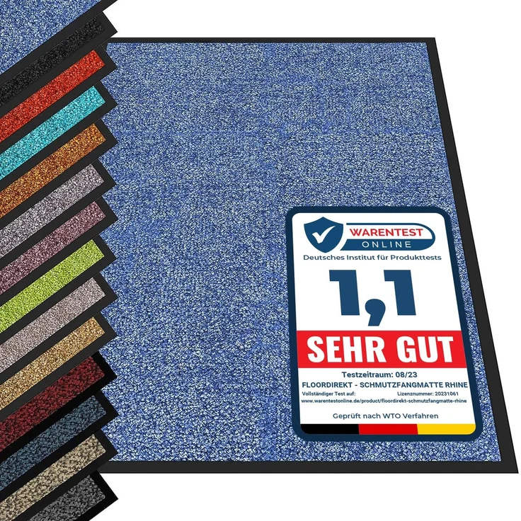 etm Hochwertige Fußmatte | schadstoffgeprüft | bewährte Eingangsmatte in Gewerbe & Haushalt | Schmutzfangmatte mit Top-Reinigungswirkung | Sauberlaufmatte waschbar & rutschfest (90x150 cm, Blau)