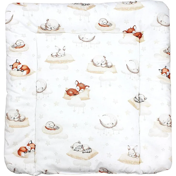 TupTam Baby Wickeltischauflage mit Baumwollbezug Gemustert, Farbe: Schlafende Baby Tiere/Beige, Größe: 70x60 cm