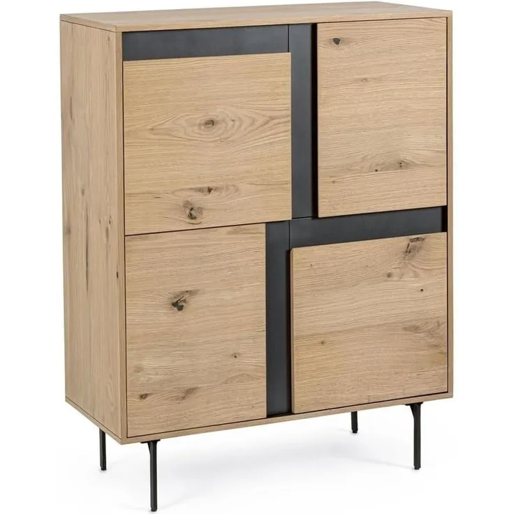 Highboard Dowostan aus Eichenholz, modernes Design mit Metalleinsätzen, natur, 90 cm breit