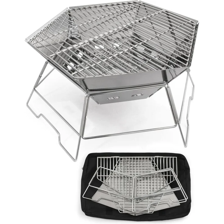 Origin Outdoors 'Hexagon' Grill- und Feuerschale, Edelstahl Silber, 45 x 52 x 22,5 cm – Bild 1