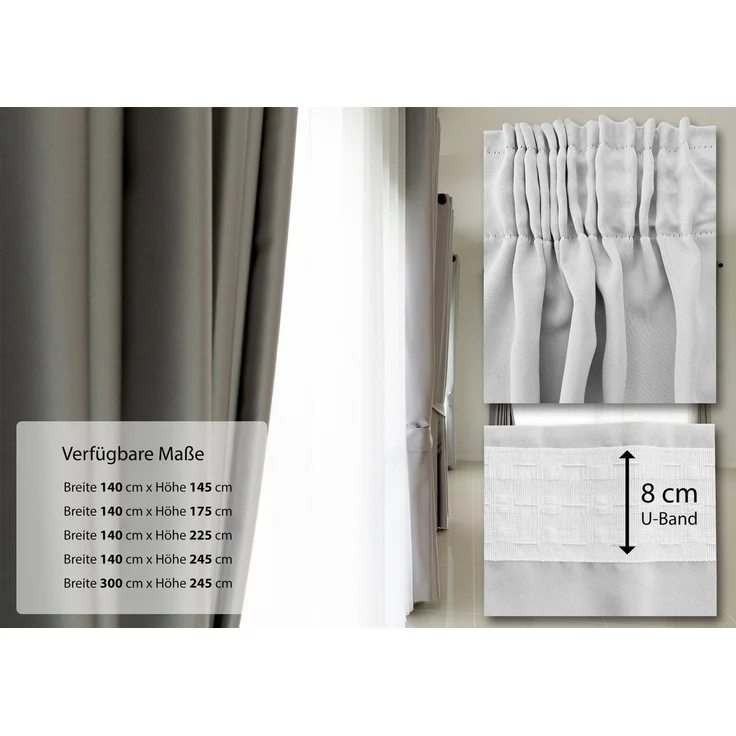 Beautex Verdunkelungsvorhang 2er Set Verdunkelungsgardine mit U-Band, Blackout Vorhang abdunkelnd (2 St), Kräuselband, verdunkelnd – Bild 3