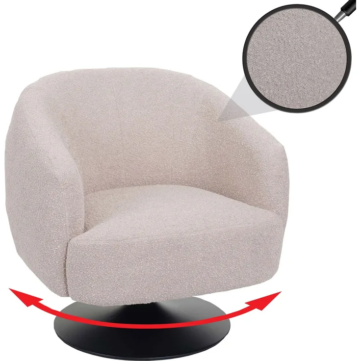Lounge-Sessel HWC-J76, Cocktailsessel Sessel drehbar, Bouclé Stoff Metall ~ creme-beige