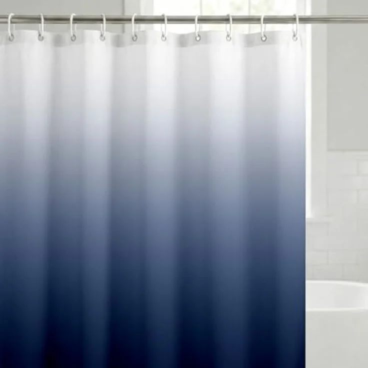 Americanflat Duschvorhang, 100% Polyester, wasserabweisend, mit Metallösen und 12 Duschvorhangringen, Farbverlauf, Duschvorhänge für Badezimmer, 71 x 74 cm, Blau – Bild 1