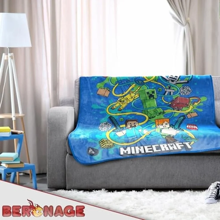 Wohndecke Minecraft Decke Slurp 150x200 cm Kuscheldecke Wohndecke, BERONAGE, passend zur Bettwäsche, ideal für Sofa, Couch, Bett, Auto, Camping – Bild 5