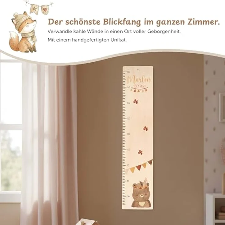 KIDSMOOD - Messlatte für Kinderzimmer Personalisiert, 70-140 cm - Messlatte Kinder Holz personalisiert Mit Namen für Baby- & Kleinkinderzimmer - Individuelles Geschenk für Kinder und Babys zum Geburt – Bild 6