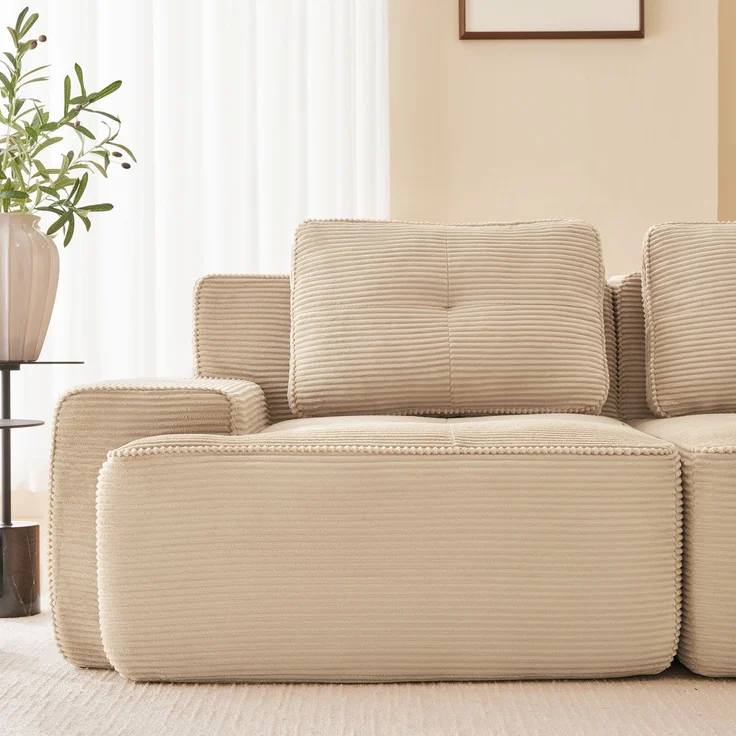 Boneless Modular Sofa,modernes Sofa für Wohnzimmer mit Tiefsitz bequemes Corduroy-Cloud-Sofa Loveseat-Kleinsofa Schlafsofa,Corduroy,Beige, – Bild 9