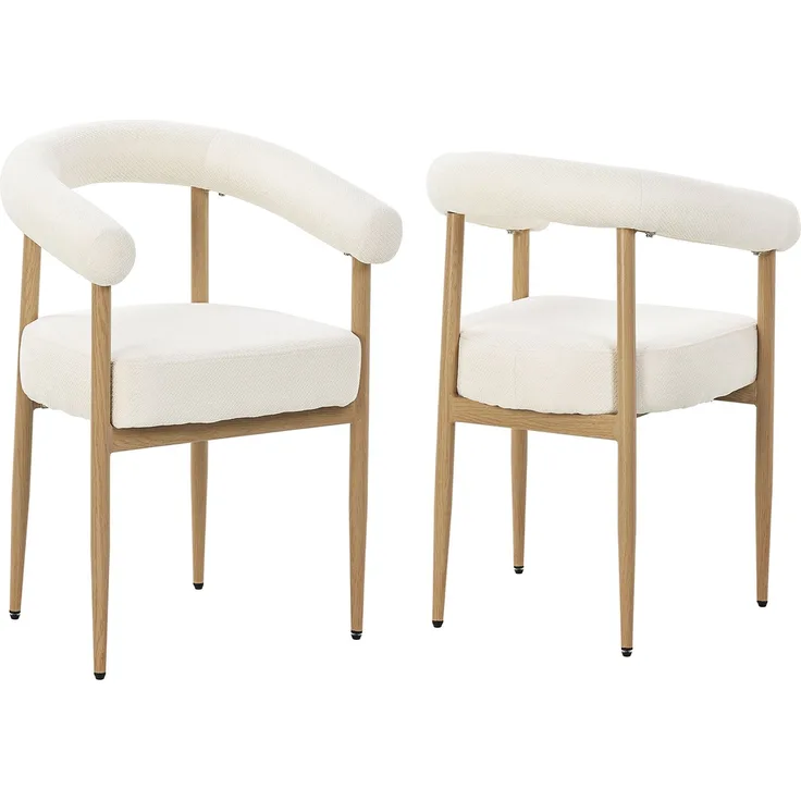 Merax Esszimmerstuhl Gestell aus Metall in Holzoptik Natur, Bezug aus Plüschstoff (Set, 2 St), 2er Set Polsterstühle Armlehnstuhl Küchenstuhl Wohnzimmer Beige