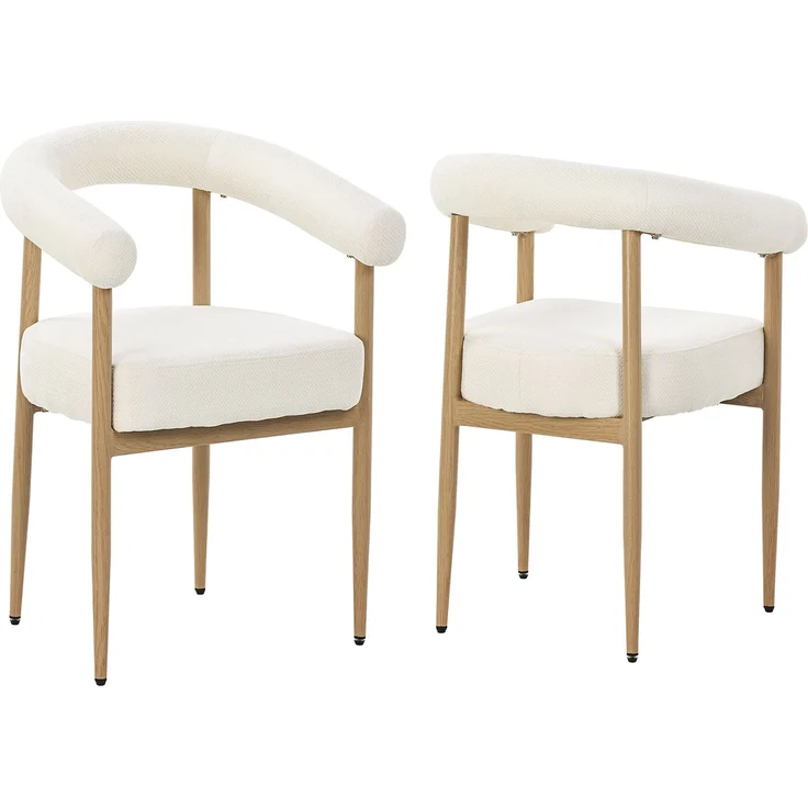Merax Esszimmerstuhl Gestell aus Metall in Holzoptik Natur, Bezug aus Plüschstoff (Set, 2 St), 2er Set Polsterstühle Armlehnstuhl Küchenstuhl Wohnzimmer Beige – Bild 1